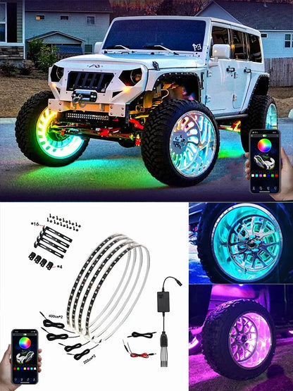 Car Hub Wheel Ring APP/Remote Control RGB Kit Waterproof LED Light
