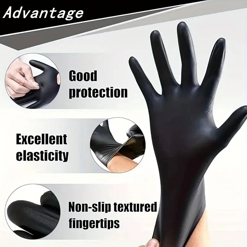 100pcs Black Nitrile Gloves – Disposable Textured Mechanic Gloves, Latex-Free