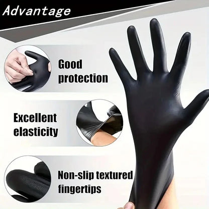 100pcs Black Nitrile Gloves – Disposable Textured Mechanic Gloves, Latex-Free