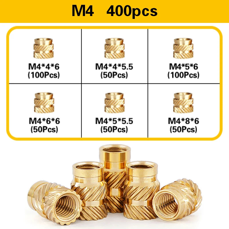Screw Thread Hot Insert M2/2.5/3/4/5/6 Brass Knurled Nut Implant  for Plastic 3D Printing Assortment Kit