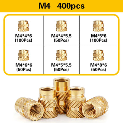 Screw Thread Hot Insert M2/2.5/3/4/5/6 Brass Knurled Nut Implant  for Plastic 3D Printing Assortment Kit
