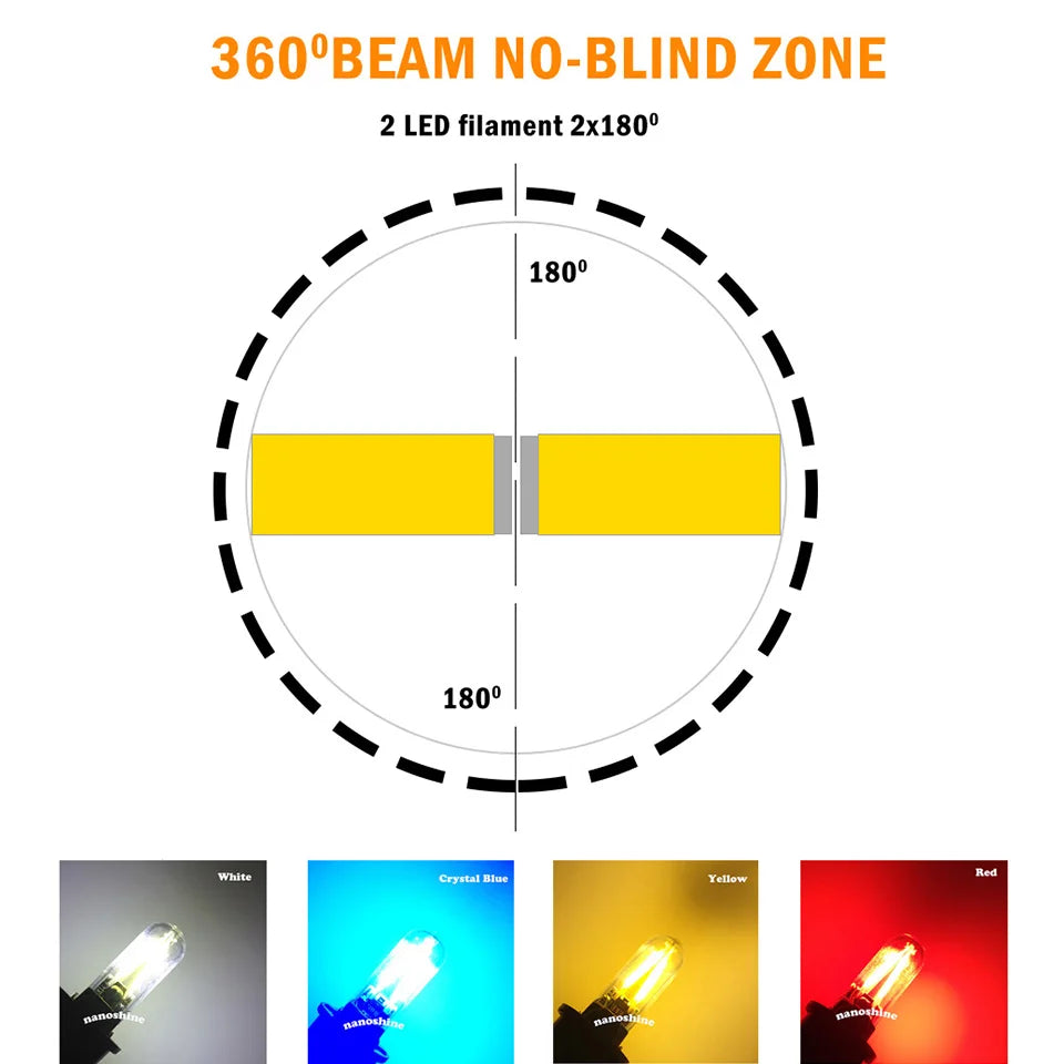 W5W T10 LED COB Filament Bulb – Car Interior Reading, Dome & License Plate Light (12V)