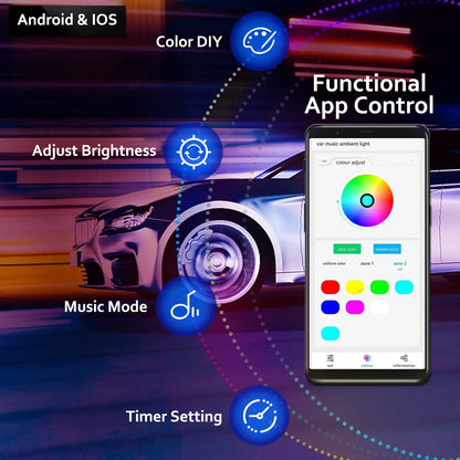 Car Ambient Interior lighting - App Control 22 In1 Full Color RGB Led Strip
