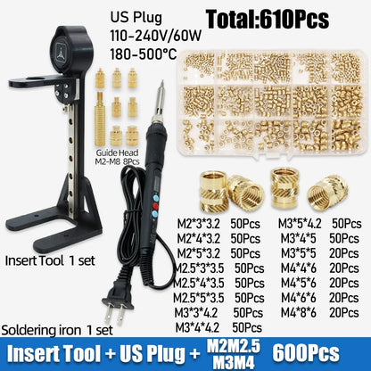 Heat Set Insert Kit with Stand – M2-M6 Brass Threaded Inserts, up to 1040 Pieces