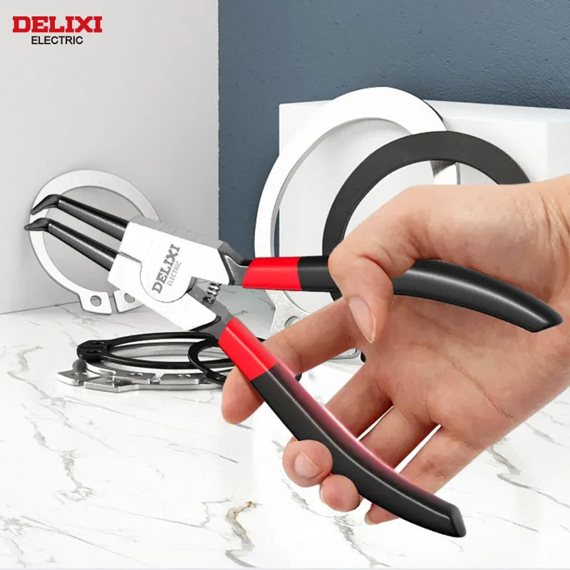 DELIXI 5-in-1 Circlip Pliers Set – Retaining Ring Pliers for Shafts & Bores