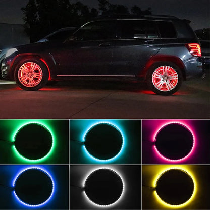 Car Hub Wheel Ring APP/Remote Control RGB Kit Waterproof LED Light