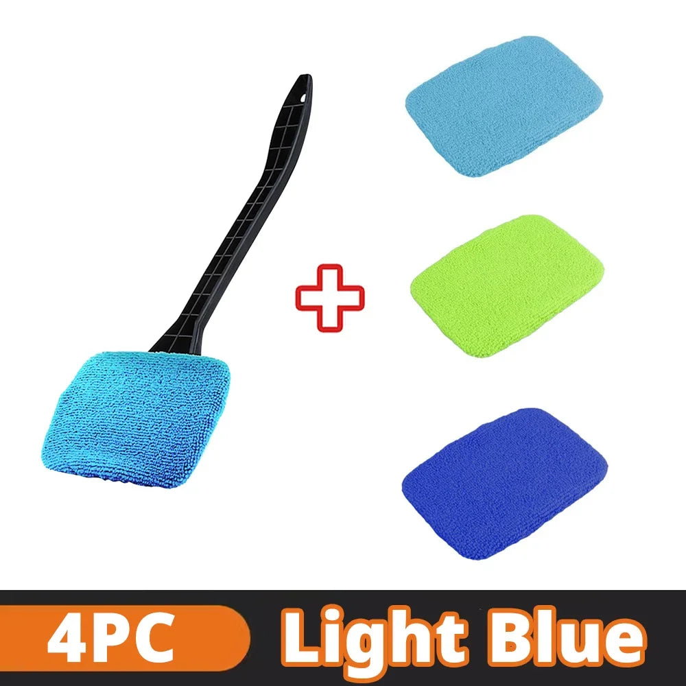 Long-Handle Windshield Cleaning Brush Kit – Microfiber Interior Glass Wash Tool