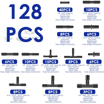 Plastic Hose & Pipe Joints, Vacuum & Water Connector Assortment 128Pcs