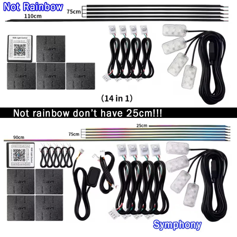 Car Ambient Interior lighting 6/10/14/18pc Led Car Ambient Lights RGB 213 64 Color