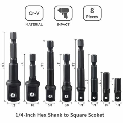 Impact Socket Adapter Set – Turn Your Drill Into a High-Speed Nut Driver, 1/4" Hex