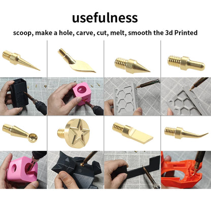 9-Piece Heat Insert & Finishing Tip Set – Brass Soldering Iron Tips for 3D Printing