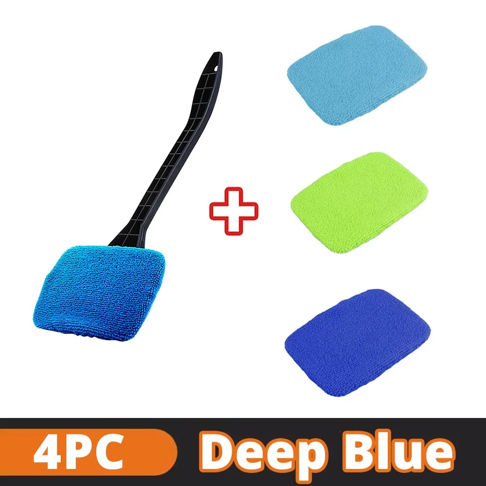 Long-Handle Windshield Cleaning Brush Kit – Microfiber Interior Glass Wash Tool