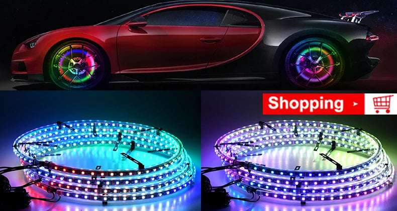 Car Hub Wheel Ring APP/Remote Control RGB Kit Waterproof LED Light