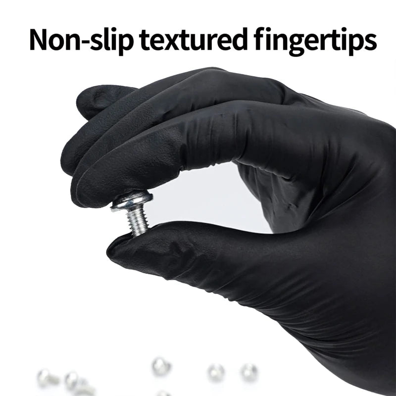 100pcs Black Nitrile Gloves – Disposable Textured Mechanic Gloves, Latex-Free