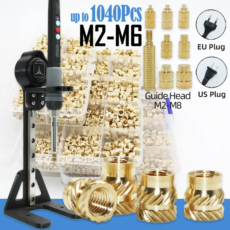 Heat Set Insert Kit with Stand – M2-M6 Brass Threaded Inserts, up to 1040 Pieces