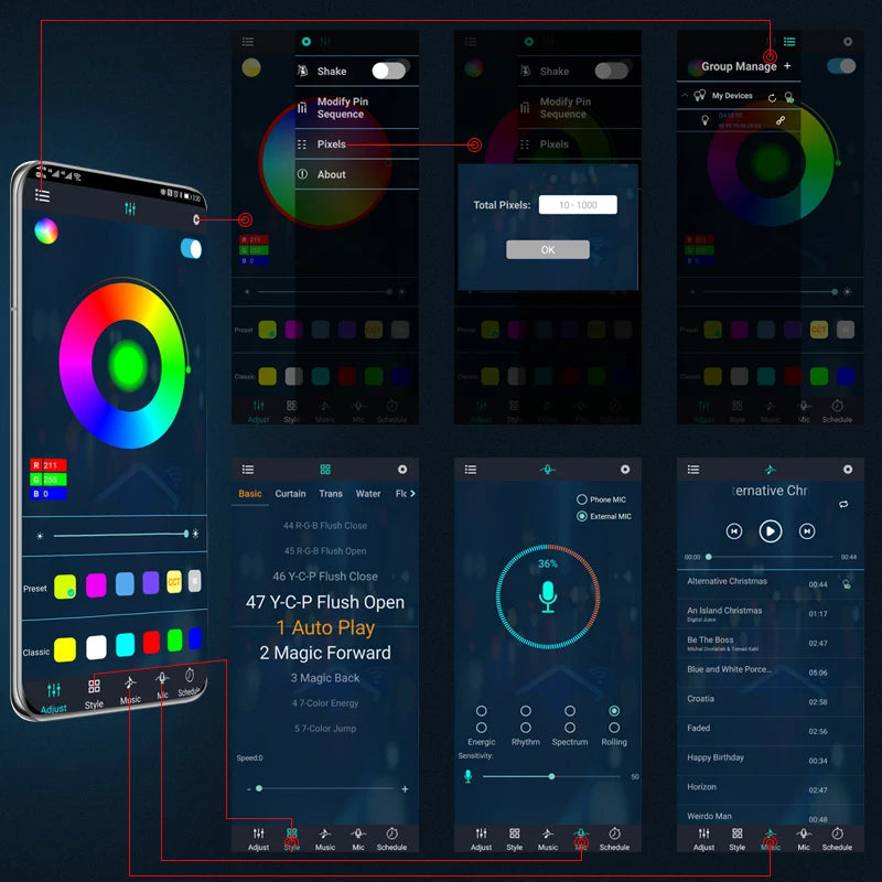 Underglow Flexible RGB LED Strip Remote or App Control Sound Active
