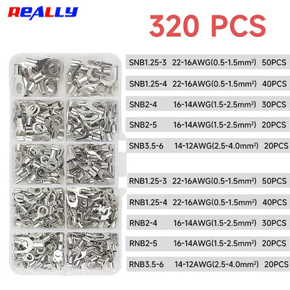 Copper Crimp Connector, Electrical Terminal Butt, Assortment Kit 7 Size, 250Pcs