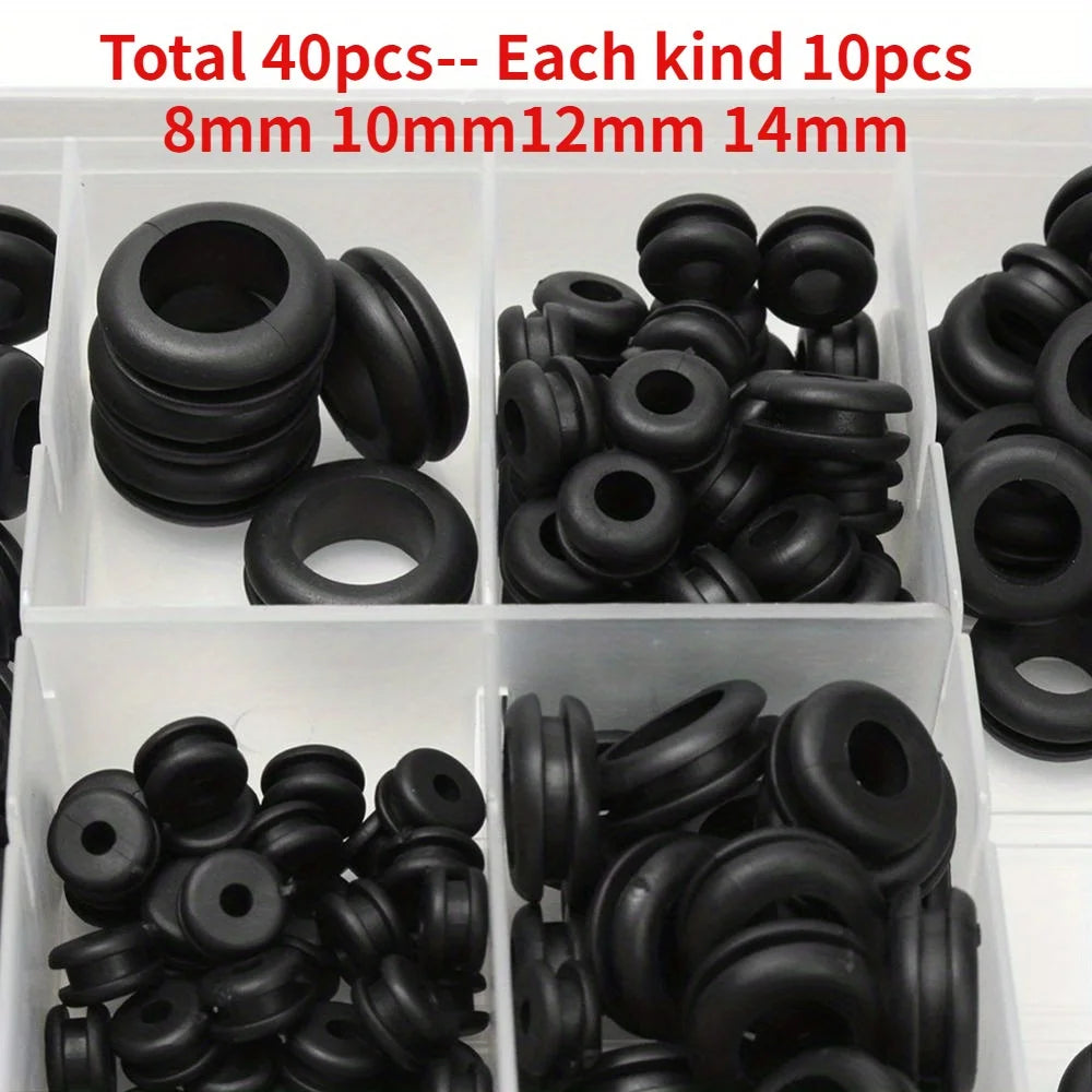 Rubber Washer Seals, Electrical Grommet Electrical, Black O Ring, 8/10/12/14mm, 20/40/60pcs Assortment Kit