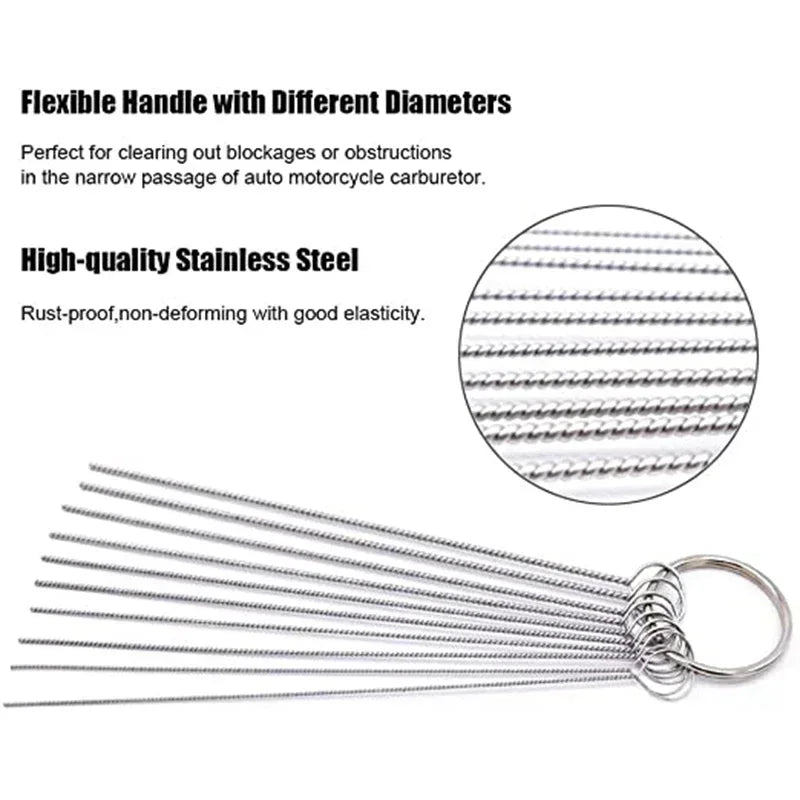Carburetor Jet Cleaning Needle & Brush Set – Carbon & Dirt Removal Tool Kit