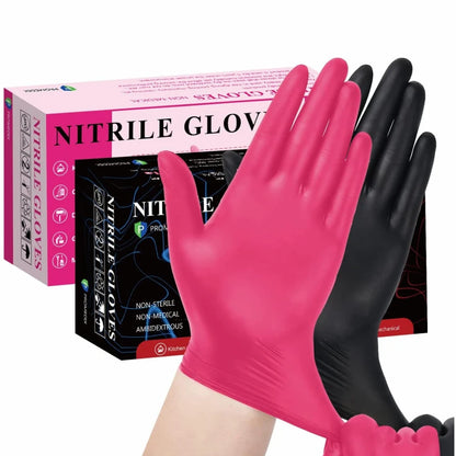 100pcs Black Nitrile Gloves – Disposable Textured Mechanic Gloves, Latex-Free