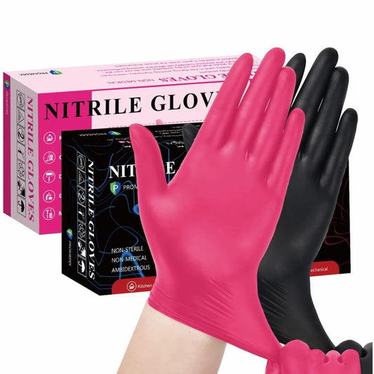 100pcs Black Nitrile Gloves – Disposable Textured Mechanic Gloves, Latex-Free