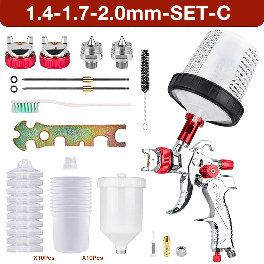 Professional HVLP Paint Spray Gun Kit – 1.4/1.7/2.0mm Nozzles, 600ml Cup