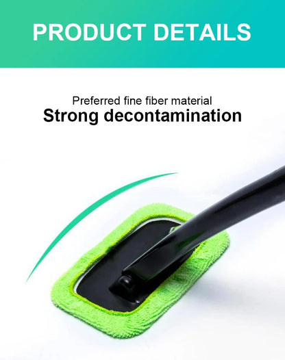 Long-Handle Windshield Cleaning Brush Kit – Microfiber Interior Glass Wash Tool