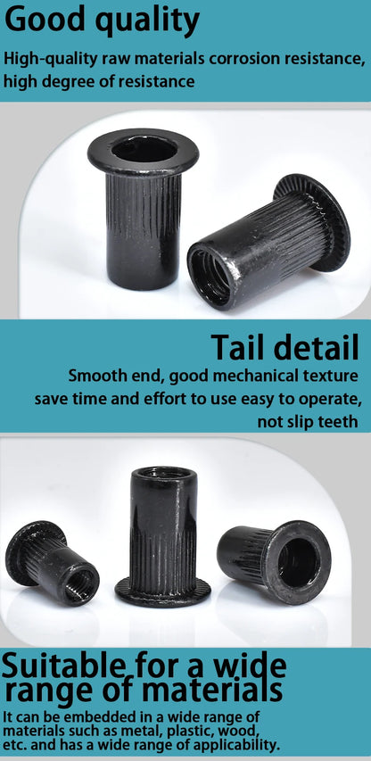 Flat Rivet Nut M3-M12 5-50pcs, Black Carbon Steel, Threaded Rivet Nut Insert