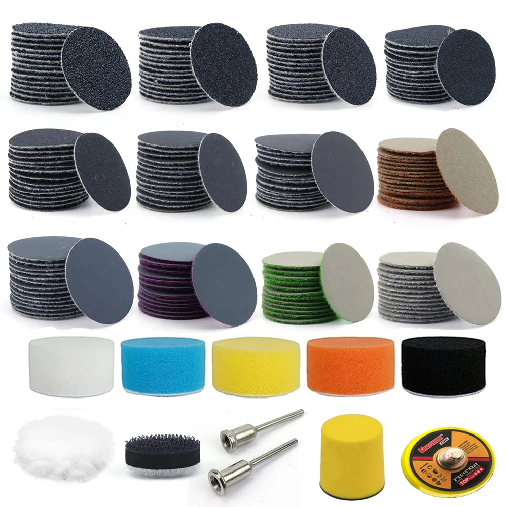Sanding Discs Hook and Loop, 25mm/1 Inch 191 PCS, Wet Dry Sandpaper with 3mm Shank Backing Pad Polishing Pads and Interface Pad
