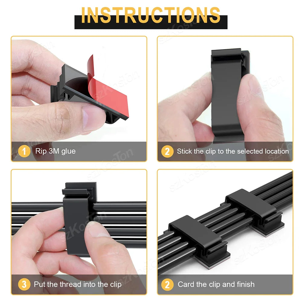 Cable Management, Organizer Clip, Wire Arrangement & Protector Clips Self-adhesive