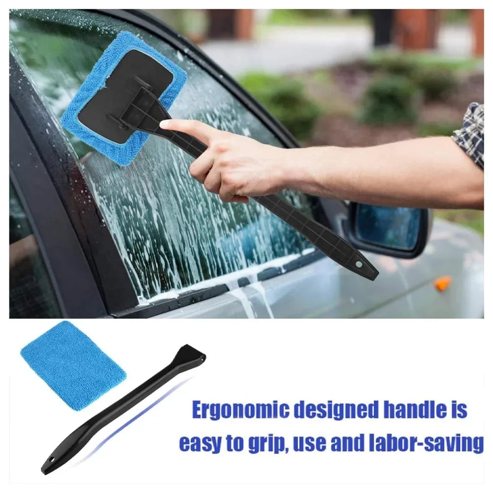 Long-Handle Windshield Cleaning Brush Kit – Microfiber Interior Glass Wash Tool