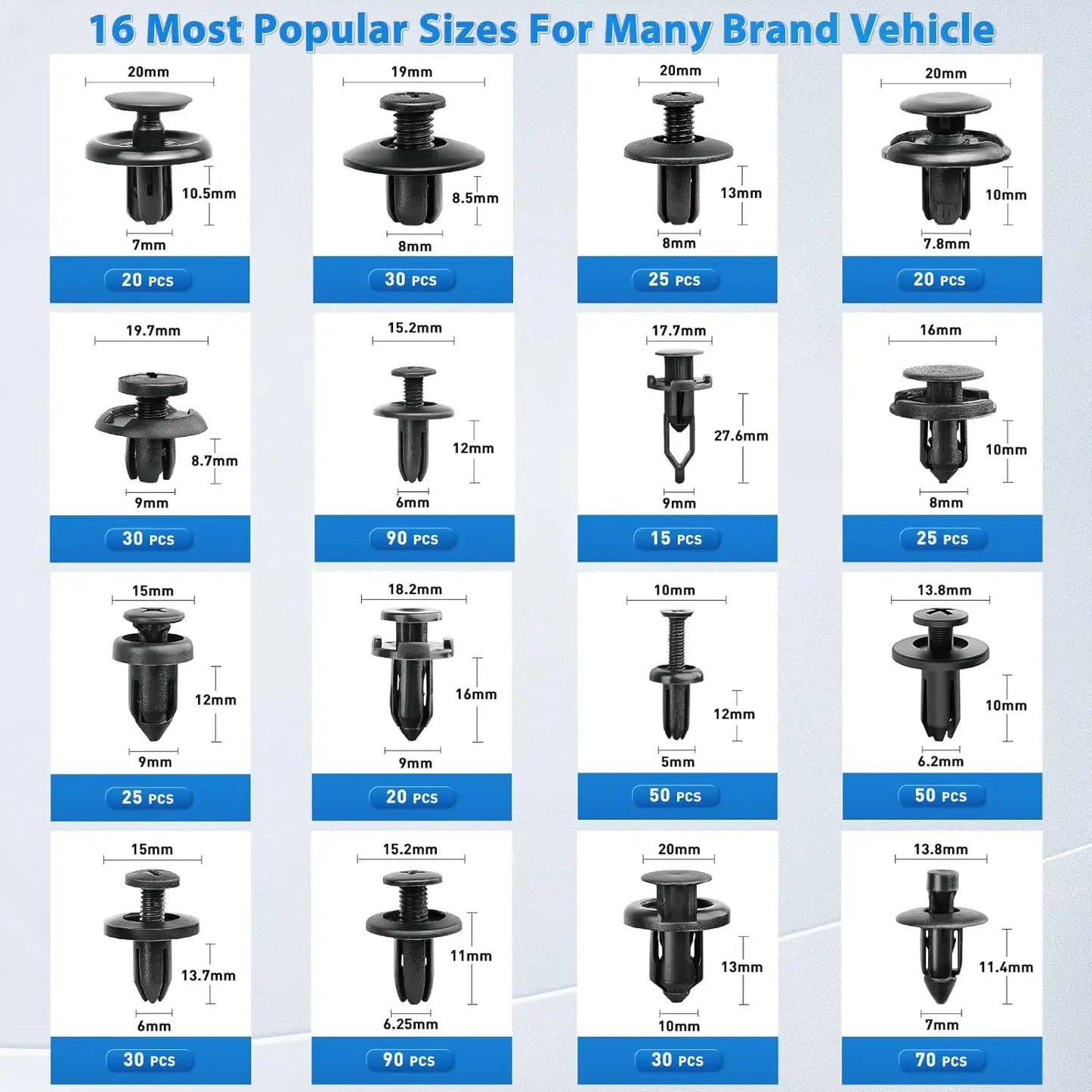 Push Retainer Mixed 13 Sizes Box, Bumper, Door Panel, interior Liner for All Cars & Vans