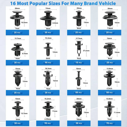 Push Retainer Mixed 13 Sizes Box, Bumper, Door Panel, interior Liner for All Cars & Vans