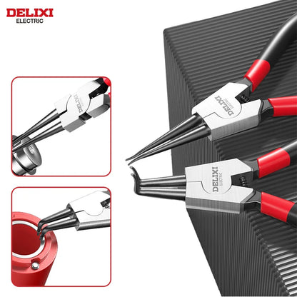 DELIXI 5-in-1 Circlip Pliers Set – Retaining Ring Pliers for Shafts & Bores