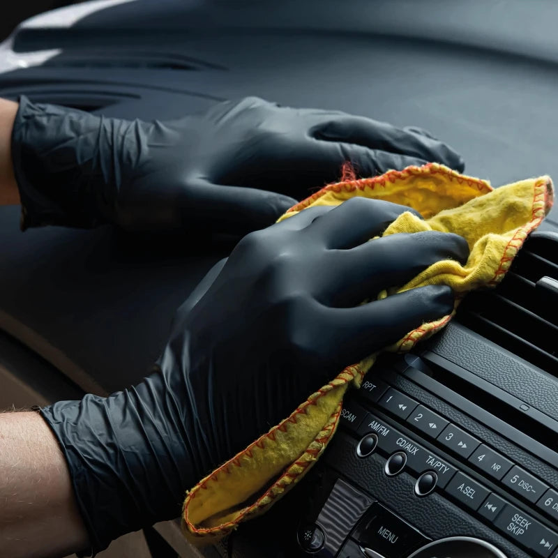 100pcs Black Nitrile Gloves – Disposable Textured Mechanic Gloves, Latex-Free