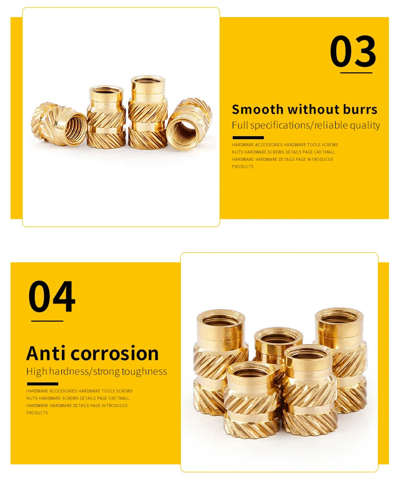 Screw Thread Hot Insert M2/2.5/3/4/5/6 Brass Knurled Nut Implant  for Plastic 3D Printing Assortment Kit