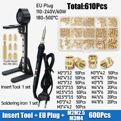 Heat Set Insert Kit with Stand – M2-M6 Brass Threaded Inserts, up to 1040 Pieces