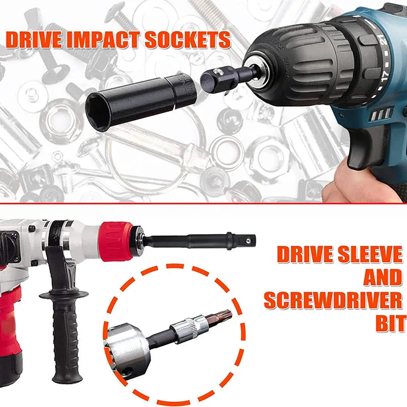 Impact Socket Adapter Set – Turn Your Drill Into a High-Speed Nut Driver, 1/4" Hex