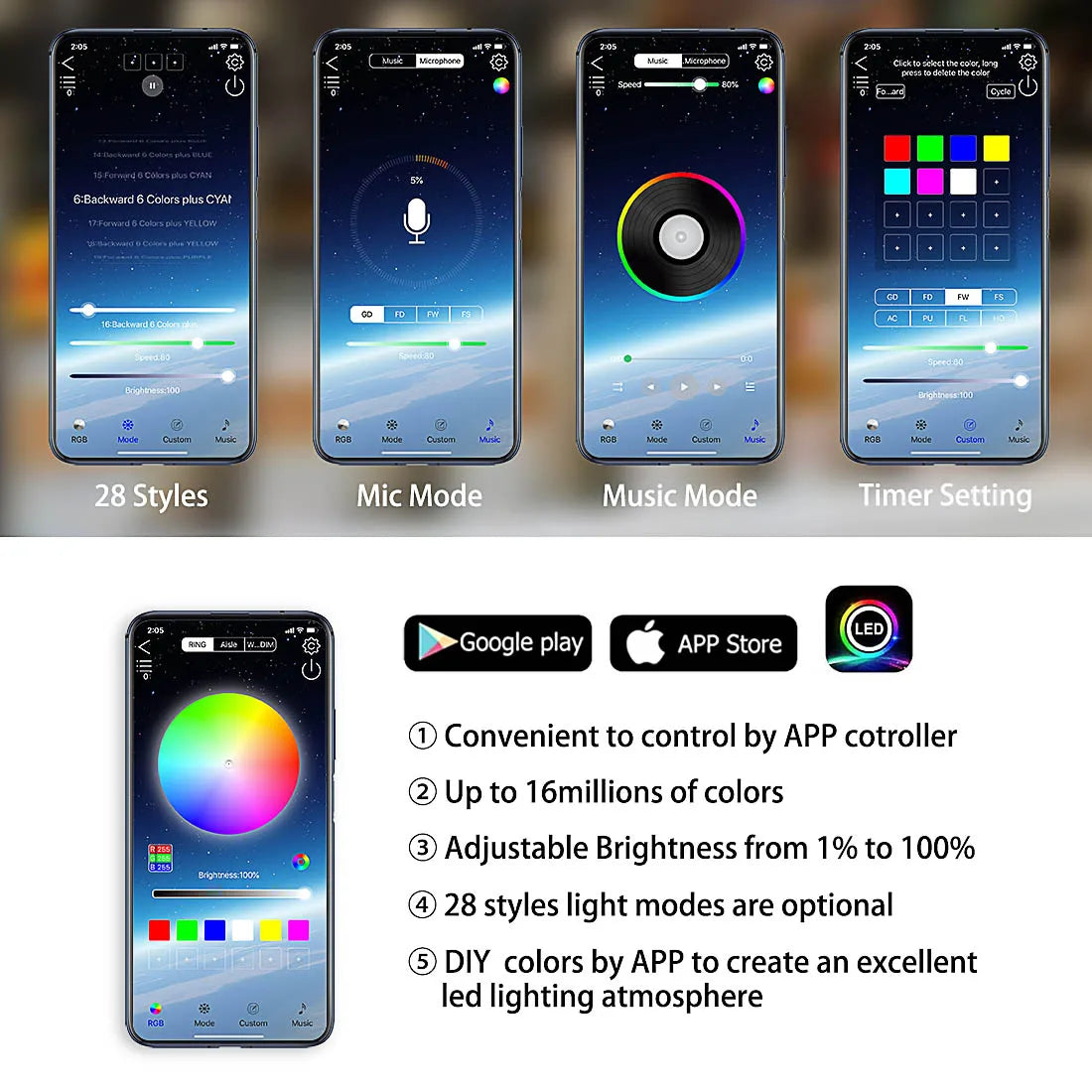 Underglow 6PCS App Control Sound Active Flowing Color RGB LED Strip