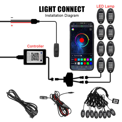 Car Chassis Light  RGB LED APP Control Music Sync 4/6/8pc