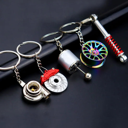 Car Part Metal Keychain – Turbo, Brake Disc, Gear Hub, Coilover & Wheel Pendant